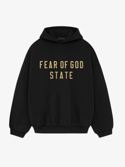FOG Essentials black hoodie with logo, oversized fleece pullover