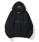 Black Essentials Hoodie for men and women with pullover style and front pocket