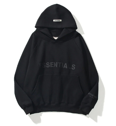 Black Essentials Hoodie for men and women with pullover style and front pocket