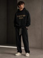 FOG Essentials black fleece hoodie with logo,