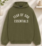 Essentials military green hoodie oversized fit Fear of God streetwear fleece hoodie