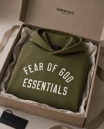 Essentials military green hoodie oversized fleece streetwear Fear of God hoodie