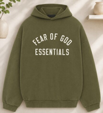 Essentials military green hoodie oversized fit Fear of God streetwear fleece hoodie
