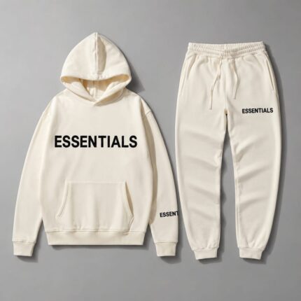 Essentials Off-White Tracksuit Hoodie and Jogger Set for Men & Women